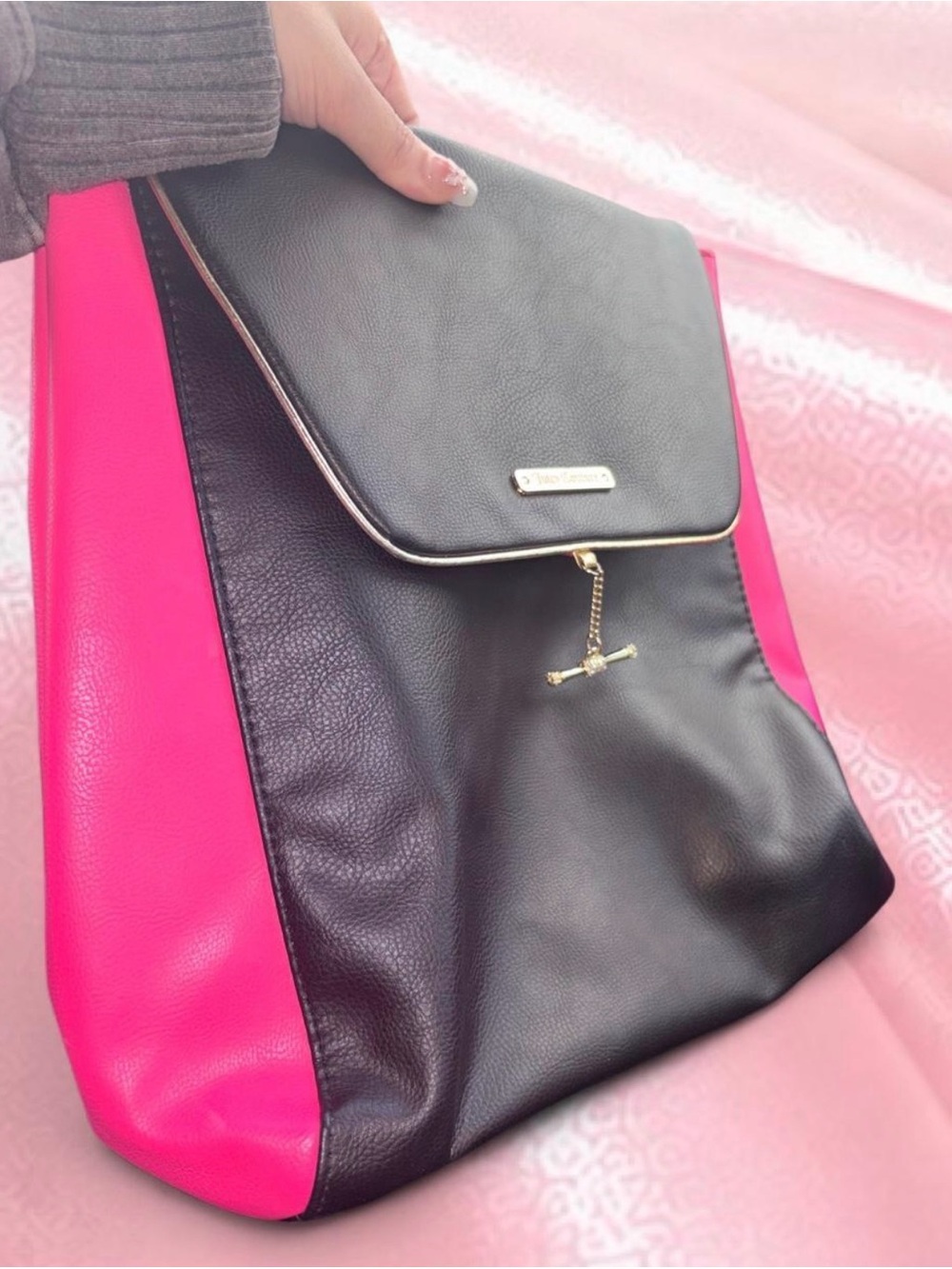 Juicy Couture Black and Hot Pink Backpack with Gold Accent